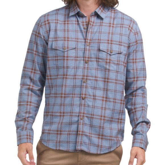 NEW STITCH NOTE Long Sleeve Western Printed Plaid Shirt Sky Blue for men 362mn - Picture 1 of 2